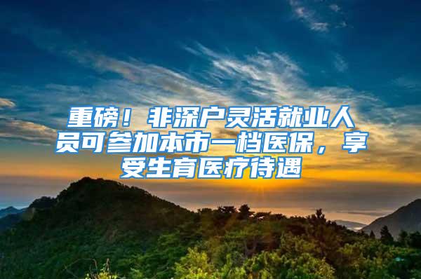 重磅！非深戶靈活就業(yè)人員可參加本市一檔醫(yī)保，享受生育醫(yī)療待遇