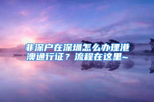 非深戶在深圳怎么辦理港澳通行證？流程在這里~