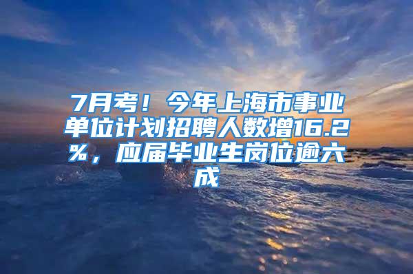 7月考！今年上海市事業(yè)單位計(jì)劃招聘人數(shù)增16.2%，應(yīng)屆畢業(yè)生崗位逾六成