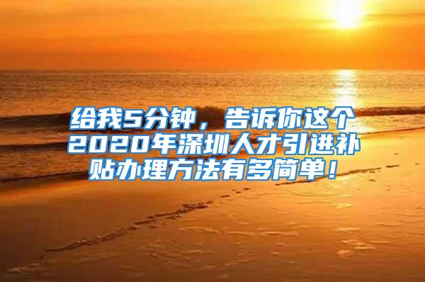 給我5分鐘，告訴你這個2020年深圳人才引進(jìn)補(bǔ)貼辦理方法有多簡單！