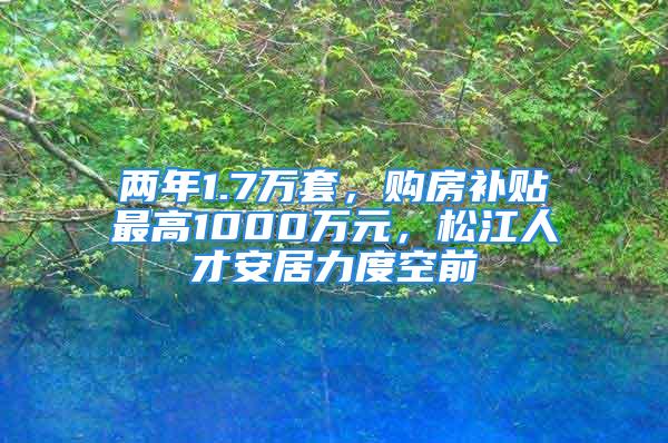 兩年1.7萬套，購房補貼最高1000萬元，松江人才安居力度空前