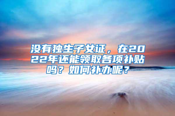 沒有獨生子女證，在2022年還能領(lǐng)取各項補貼嗎？如何補辦呢？