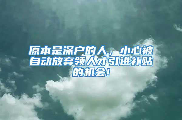 原本是深戶的人，小心被自動放棄領(lǐng)人才引進(jìn)補貼的機會!