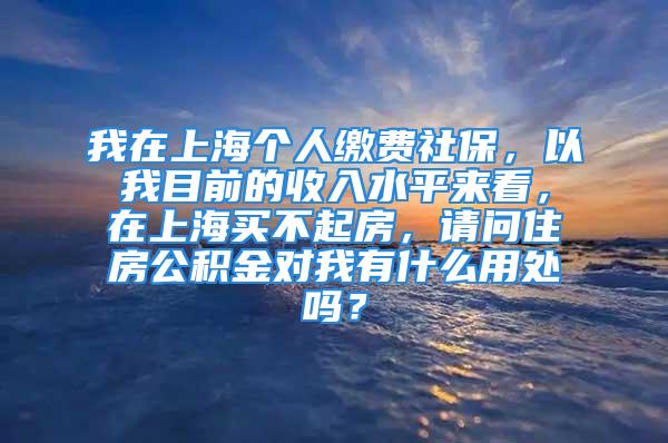 我在上海個人繳費社保，以我目前的收入水平來看，在上海買不起房，請問住房公積金對我有什么用處嗎？