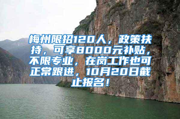 梅州限招120人，政策扶持，可享8000元補(bǔ)貼，不限專(zhuān)業(yè)，在崗工作也可正常跟進(jìn)，10月20日截止報(bào)名！