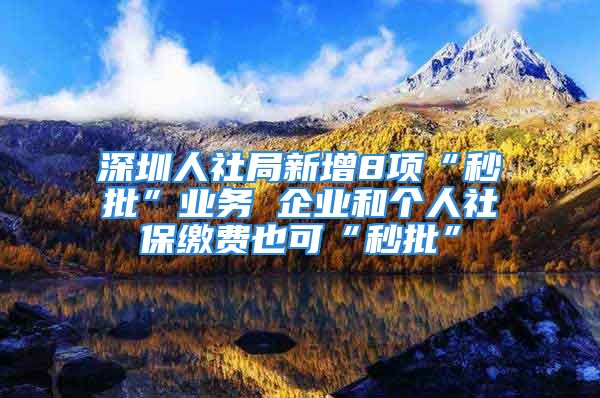 深圳人社局新增8項“秒批”業(yè)務 企業(yè)和個人社保繳費也可“秒批”