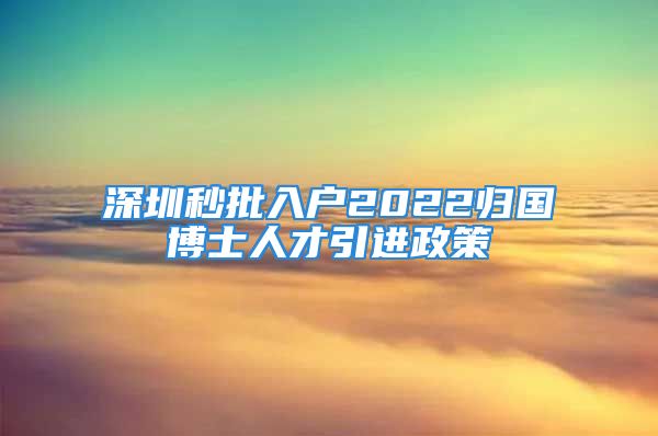 深圳秒批入戶2022歸國(guó)博士人才引進(jìn)政策