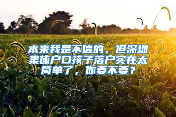 本來我是不信的，但深圳集體戶口孩子落戶實在太簡單了，你要不要？