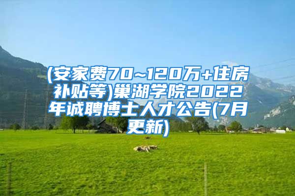 (安家費(fèi)70~120萬+住房補(bǔ)貼等)巢湖學(xué)院2022年誠聘博士人才公告(7月更新)