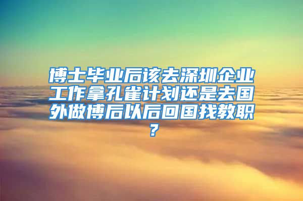 博士畢業(yè)后該去深圳企業(yè)工作拿孔雀計劃還是去國外做博后以后回國找教職？