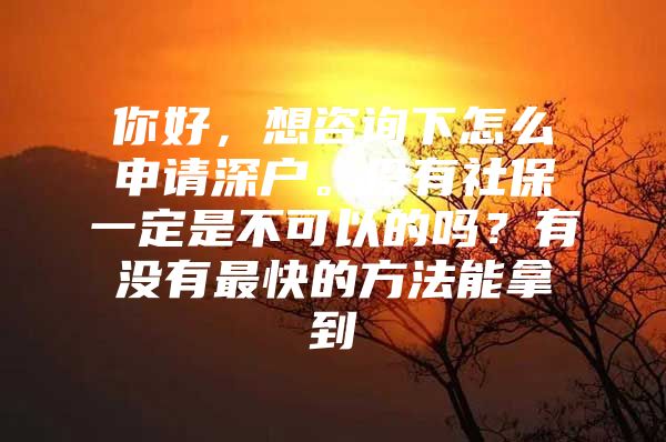 你好，想咨詢下怎么申請深戶。沒有社保一定是不可以的嗎？有沒有最快的方法能拿到