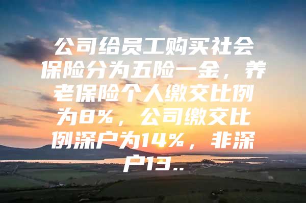 公司給員工購買社會保險分為五險一金，養(yǎng)老保險個人繳交比例為8%，公司繳交比例深戶為14%，非深戶13..